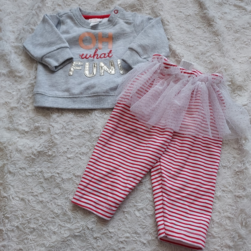 Christmas Holiday Gray Baby Oh What Fun Sweatshirt & Tutu Leggings 0-3mo